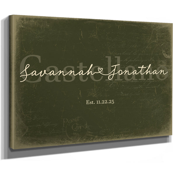 Personalized Wedding Sign, Last Name with Couple Names & Heart, Olive & Brick, image 8