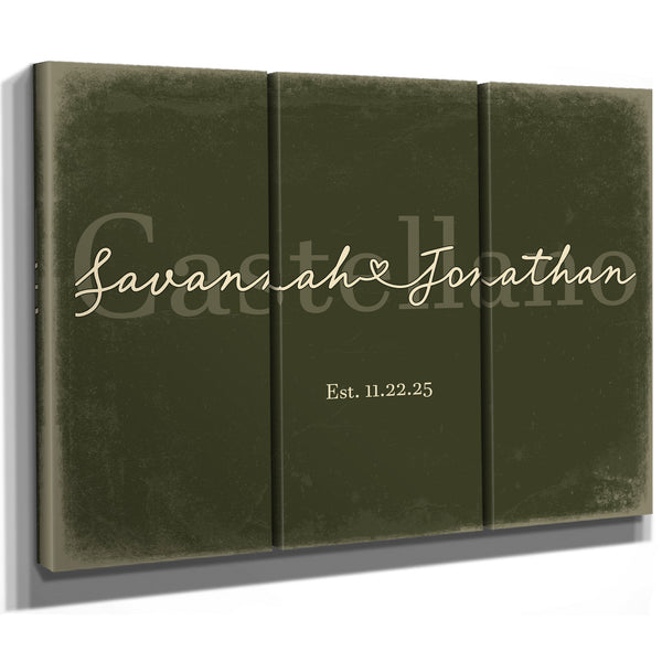 Personalized Wedding Sign, Last Name with Couple Names & Heart, Olive & Brick, image 14