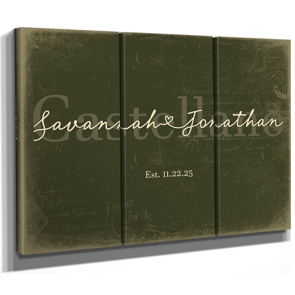 Personalized Wedding Sign, Last Name with Couple Names & Heart, Olive & Brick, image 14