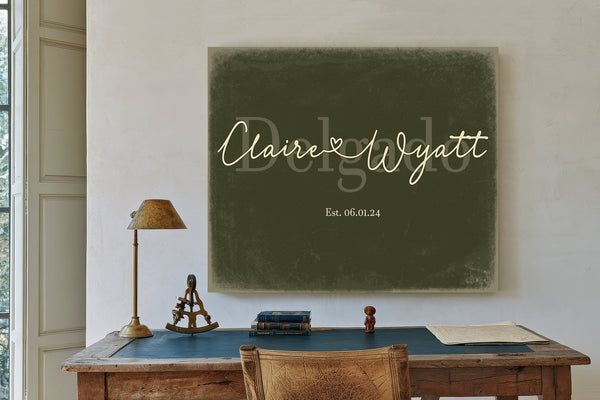 Custom Last Name Sign for Couples, Est. Wedding Date, Olive & Brick, image 2