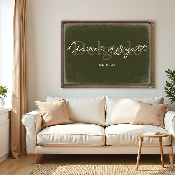 Custom Last Name Sign for Couples, Est. Wedding Date, Olive & Brick, image 5