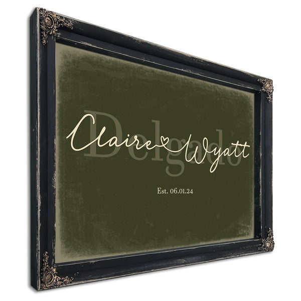 Custom Last Name Sign for Couples, Est. Wedding Date, Olive & Brick, image 1
