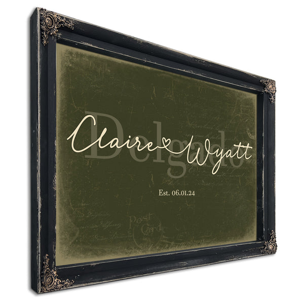 Custom Last Name Sign for Couples, Est. Wedding Date, Olive & Brick, image 1