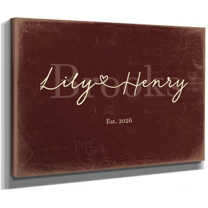 Personalized Wedding Sign, Last Name with Couple Names & Heart, Oxblood & Gold, image 8