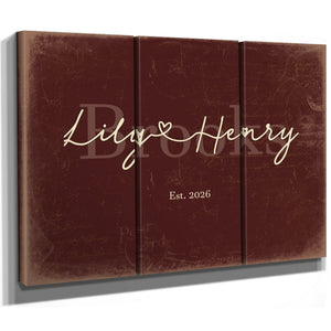 Personalized Wedding Sign, Last Name with Couple Names & Heart, Oxblood & Gold, image 14