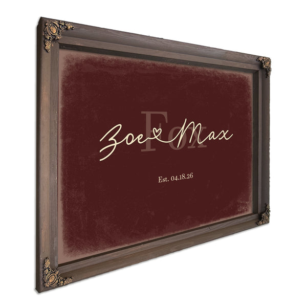 Custom Last Name Sign for Couples, Est. Wedding Date, Oxblood & Gold, image 7