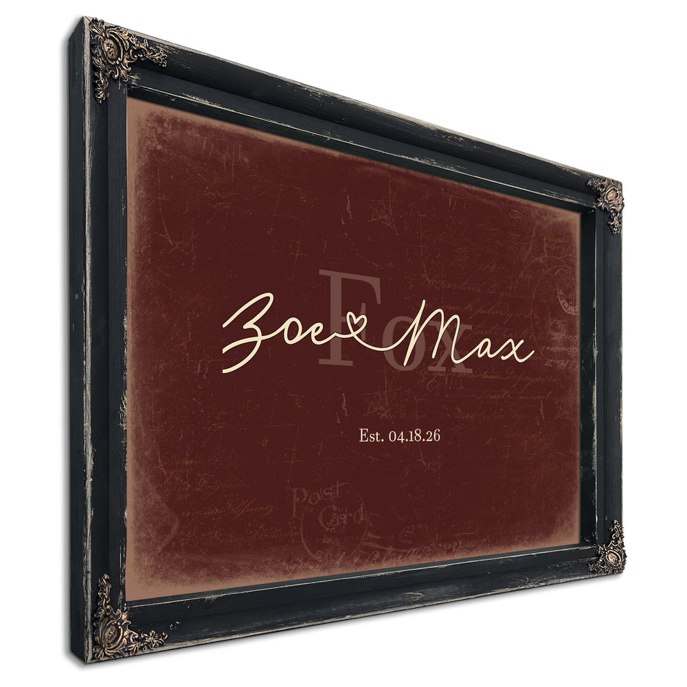 Custom Last Name Sign for Couples, Est. Wedding Date, Oxblood & Gold, image 1
