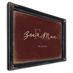 Custom Last Name Sign for Couples, Est. Wedding Date, Oxblood & Gold, image 1