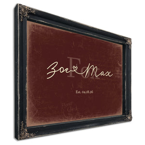 Custom Last Name Sign for Couples, Est. Wedding Date, Oxblood & Gold, image 1