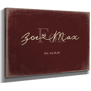 Custom Last Name Sign for Couples, Est. Wedding Date, Oxblood & Gold, image 8