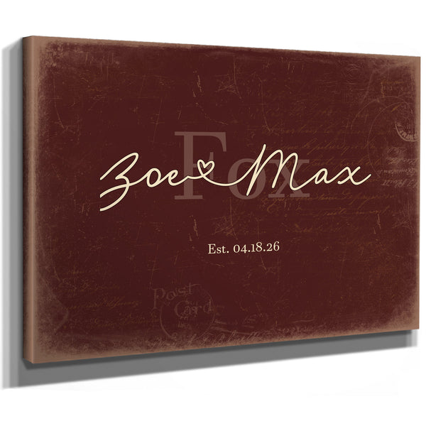 Custom Last Name Sign for Couples, Est. Wedding Date, Oxblood & Gold, image 8