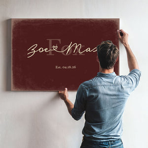 Custom Last Name Sign for Couples, Est. Wedding Date, Oxblood & Gold, image 9