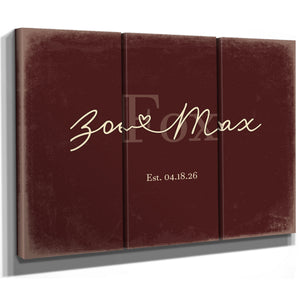 Custom Last Name Sign for Couples, Est. Wedding Date, Oxblood & Gold, image 14
