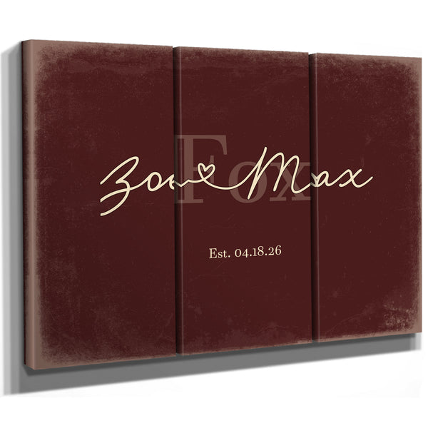 Custom Last Name Sign for Couples, Est. Wedding Date, Oxblood & Gold, image 14