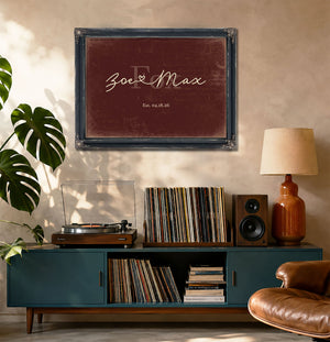 Custom Last Name Sign for Couples, Est. Wedding Date, Oxblood & Gold, image 20