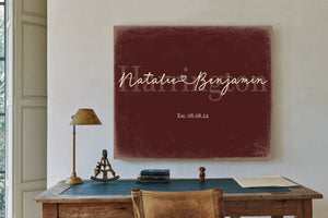 Personalized Anniversary Gift, Family Name Sign with First Names, Oxblood & Gold, image 2