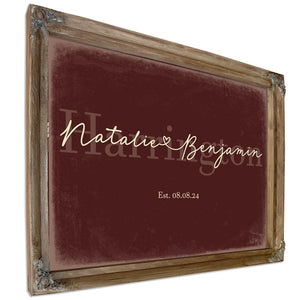Personalized Anniversary Gift, Family Name Sign with First Names, Oxblood & Gold, image 6