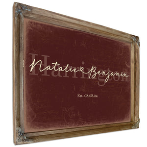Personalized Anniversary Gift, Family Name Sign with First Names, Oxblood & Gold, image 6