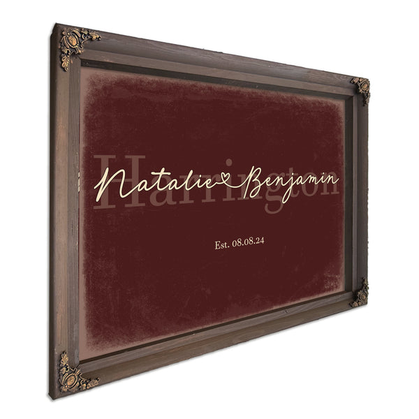 Personalized Anniversary Gift, Family Name Sign with First Names, Oxblood & Gold, image 7