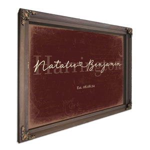 Personalized Anniversary Gift, Family Name Sign with First Names, Oxblood & Gold, image 7