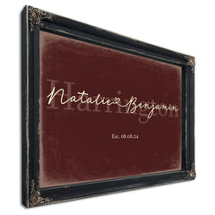 Personalized Anniversary Gift, Family Name Sign with First Names, Oxblood & Gold, image 1