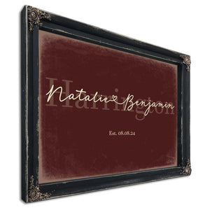 Personalized Anniversary Gift, Family Name Sign with First Names, Oxblood & Gold, image 1
