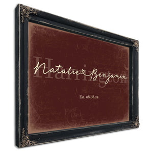 Personalized Anniversary Gift, Family Name Sign with First Names, Oxblood & Gold, image 1
