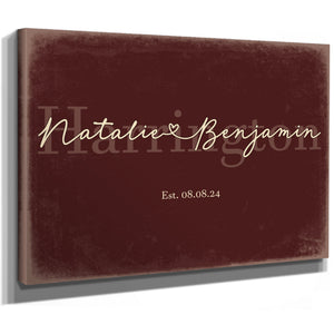 Personalized Anniversary Gift, Family Name Sign with First Names, Oxblood & Gold, image 8