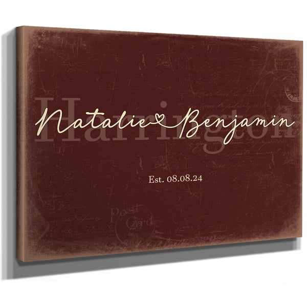 Personalized Anniversary Gift, Family Name Sign with First Names, Oxblood & Gold, image 8