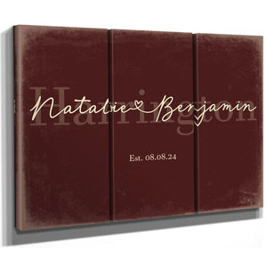 Personalized Anniversary Gift, Family Name Sign with First Names, Oxblood & Gold, image 14