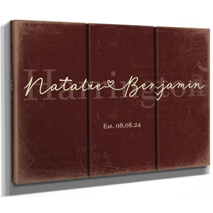 Personalized Anniversary Gift, Family Name Sign with First Names, Oxblood & Gold, image 14