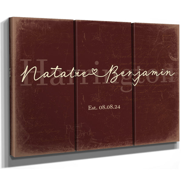 Personalized Anniversary Gift, Family Name Sign with First Names, Oxblood & Gold, image 14