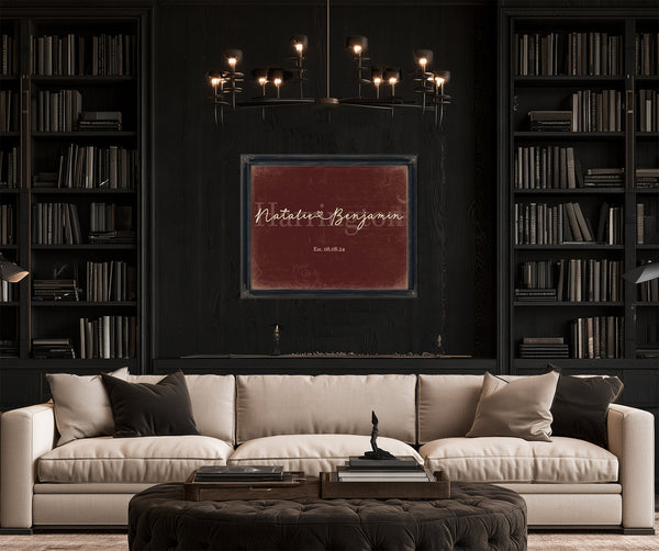 Personalized Anniversary Gift, Family Name Sign with First Names, Oxblood & Gold, image 16