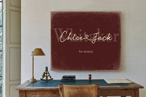 Mr & Mrs Last Name Sign, Personalized Wedding Gift, Oxblood & Gold, image 2