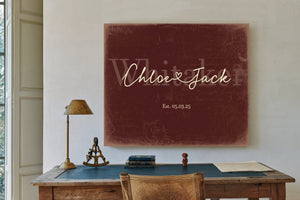 Mr & Mrs Last Name Sign, Personalized Wedding Gift, Oxblood & Gold, image 2