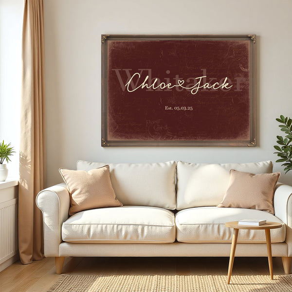 Mr & Mrs Last Name Sign, Personalized Wedding Gift, Oxblood & Gold, image 5