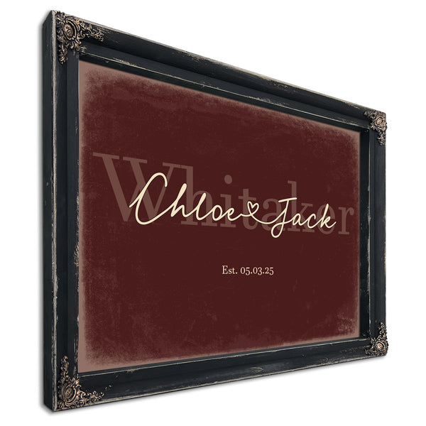 Mr & Mrs Last Name Sign, Personalized Wedding Gift, Oxblood & Gold, image 1