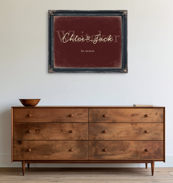 Mr & Mrs Last Name Sign, Personalized Wedding Gift, Oxblood & Gold, image 19