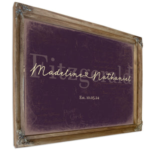 Personalized Wedding Sign, Last Name with Couple Names & Heart, Plum & Mustard, image 6