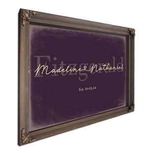 Personalized Wedding Sign, Last Name with Couple Names & Heart, Plum & Mustard, image 7