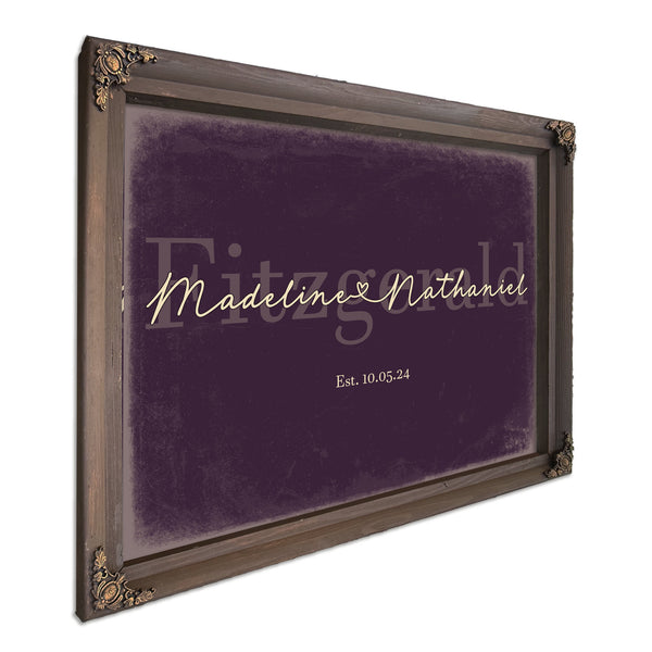 Personalized Wedding Sign, Last Name with Couple Names & Heart, Plum & Mustard, image 7