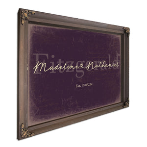 Personalized Wedding Sign, Last Name with Couple Names & Heart, Plum & Mustard, image 7