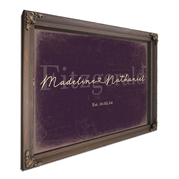 Personalized Wedding Sign, Last Name with Couple Names & Heart, Plum & Mustard, image 7