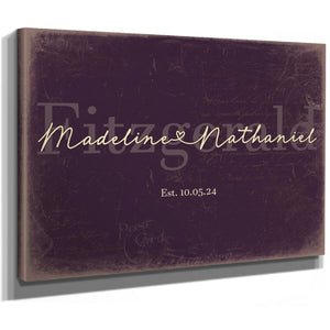 Personalized Wedding Sign, Last Name with Couple Names & Heart, Plum & Mustard, image 8