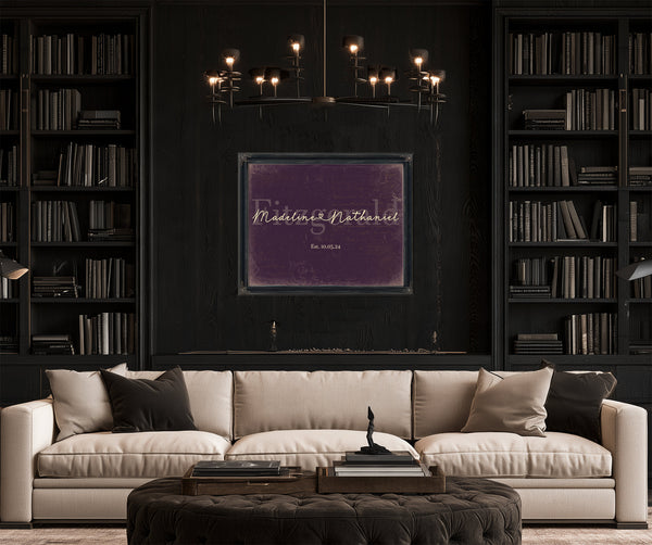 Personalized Wedding Sign, Last Name with Couple Names & Heart, Plum & Mustard, image 16