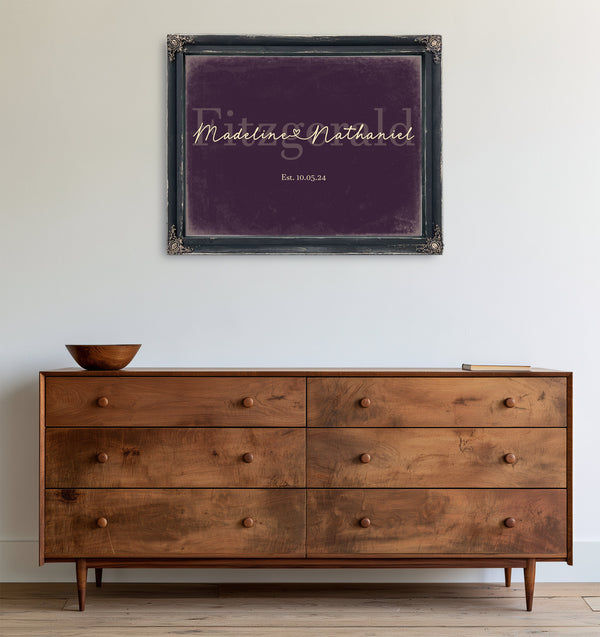 Personalized Wedding Sign, Last Name with Couple Names & Heart, Plum & Mustard, image 19