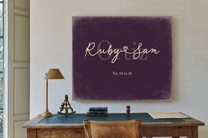 Custom Last Name Sign for Couples, Est. Wedding Date, Plum & Mustard, image 2