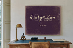 Custom Last Name Sign for Couples, Est. Wedding Date, Plum & Mustard, image 2