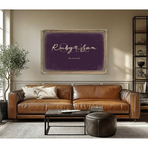 Custom Last Name Sign for Couples, Est. Wedding Date, Plum & Mustard, image 3
