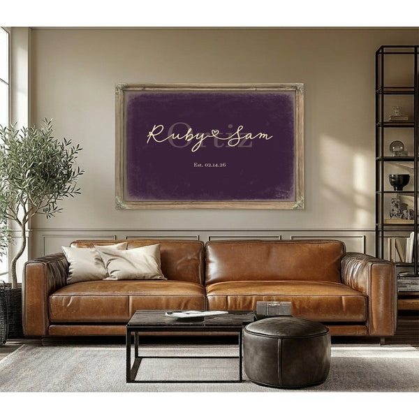 Custom Last Name Sign for Couples, Est. Wedding Date, Plum & Mustard, image 3